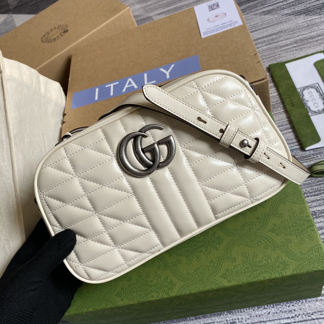 Gucci GG Marmont Small Matelasse Shoulder Bag 447632 White